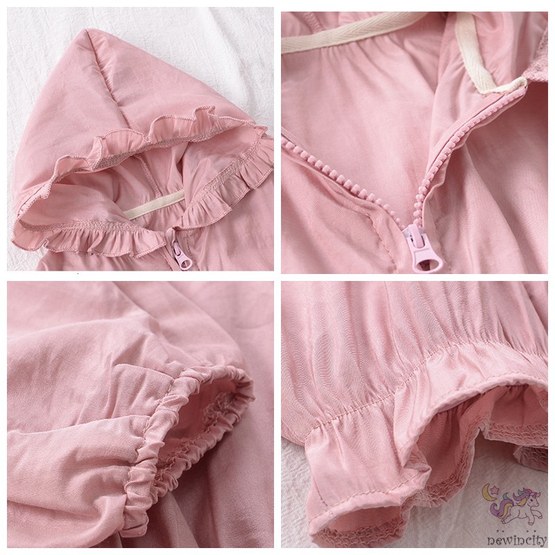 Áo khoác có mũ trùm đầu chống nắng thiết kế khóa kéo thời trang xuân hè cho bé gái