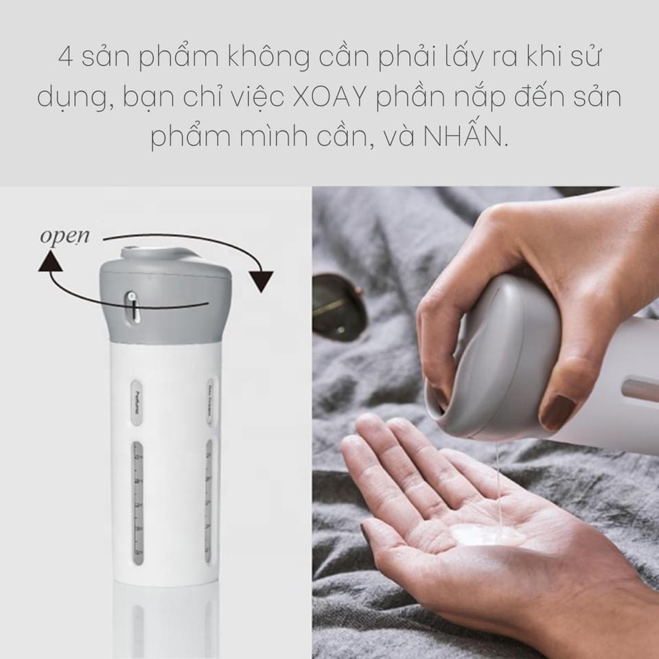 Bình chiết mỹ phẩm du lịch tiện lợi 4-in-1 (đi kèm tem dán tiếng Anh)