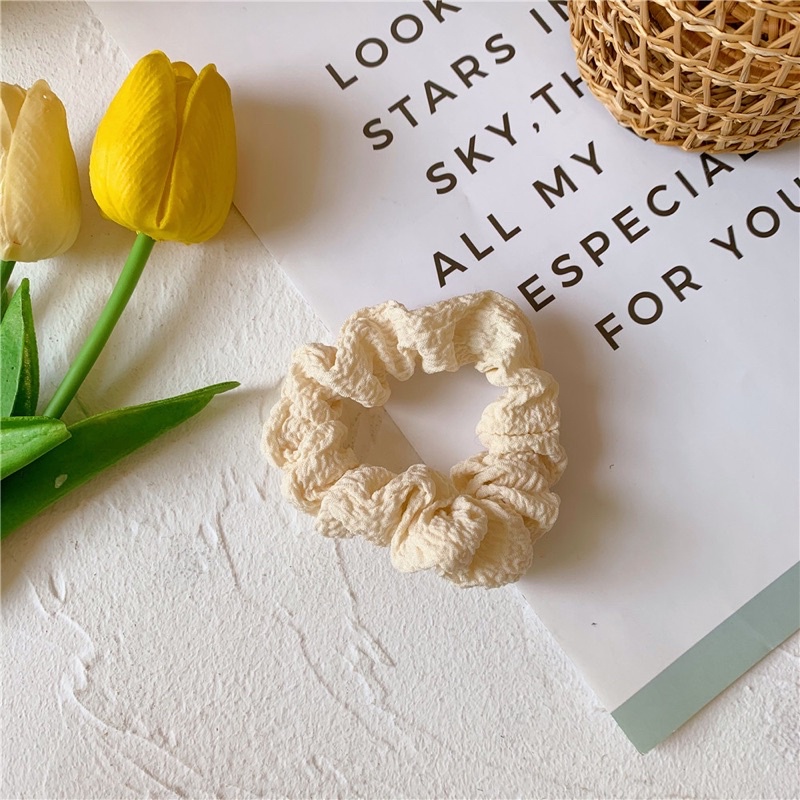 Dây buộc tóc Scrunchies nhiều màu vải đũi xốp cho nữ