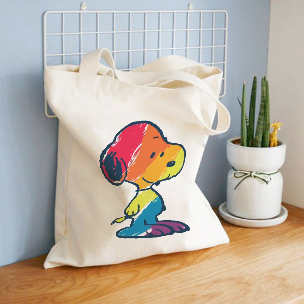 [Mã FAMAYWA giảm 10K đơn 50K] Túi Tote Vải Bố Canvas Hình Snoopy Có Khóa Dây Kéo Miệng Túi