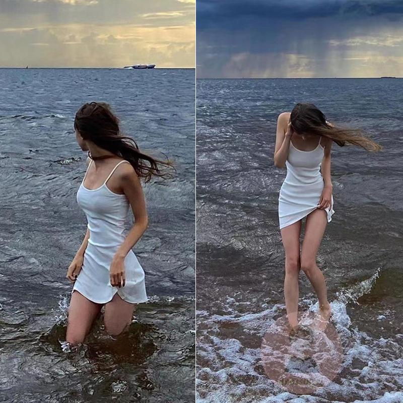 Đầm Hai Dây Màu Sắc Trơn Thời Trang Mùa Hè Quyến Rũ Cho Nữ