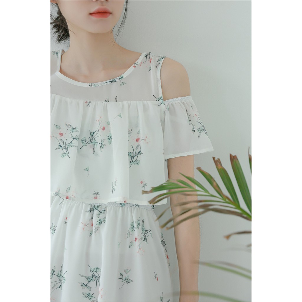 Váy maxi hoa hở vai