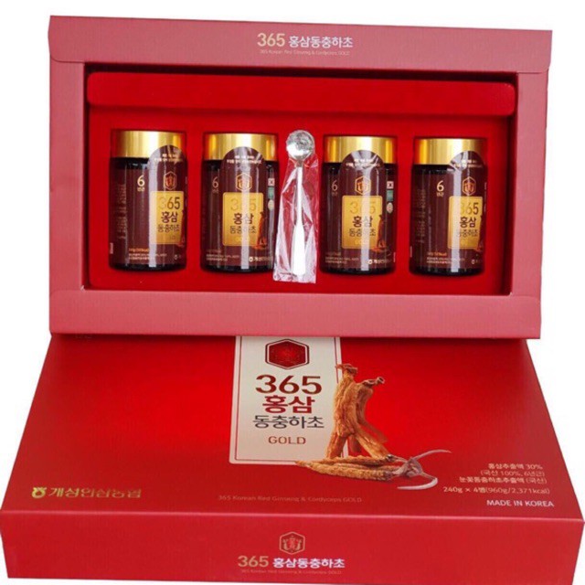 Cao Hồng Sâm Đông Trùng Hạ Thảo 365 HÀN QUỐC, Hộp 4Lọ x 240gr