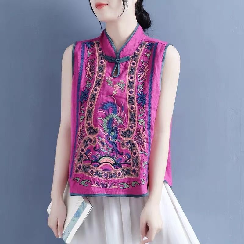 Áo Ghi Lê Cotton Lanh Cổ Đứng Thêu Họa Tiết Phong Cách Trung Hoa Cổ Điển Cho Nữ