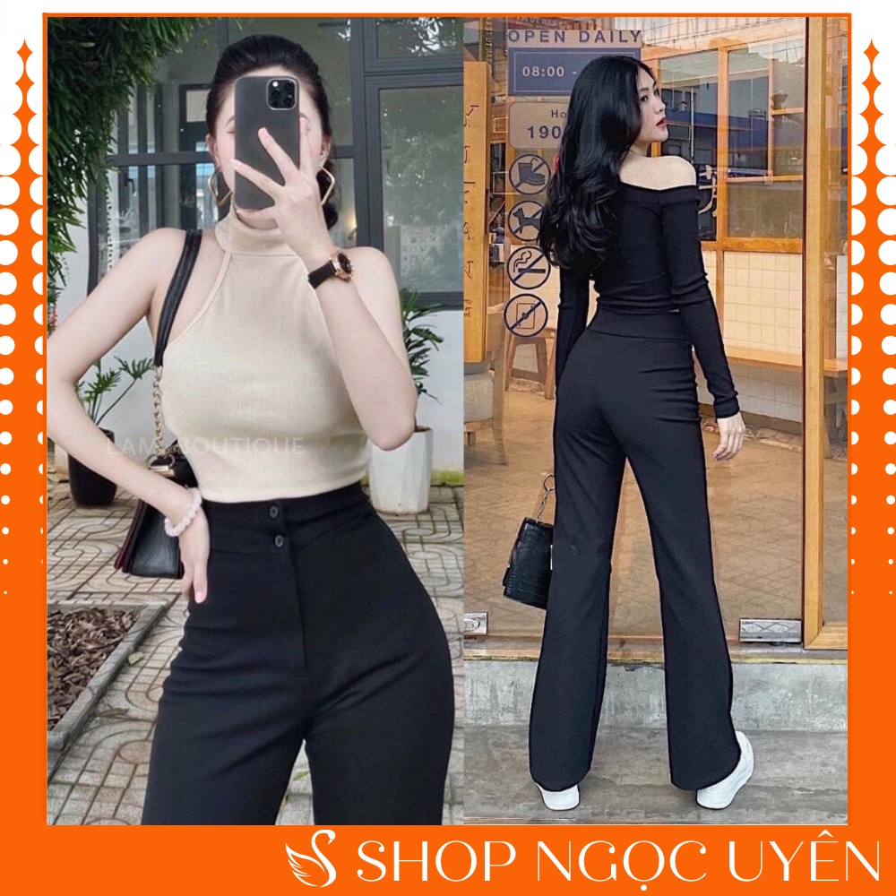 Quần ống loe cạp cao 2 cúc chất Tuyết Mưa cao cấp dáng dài, quần vải ống rộng siêu hách dáng tôn vòng 3 siêu xinh