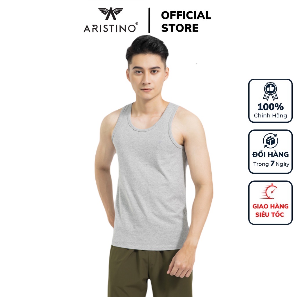 Áo thun ba 3 lỗ nam ARISTINO ATTR06 mặc lót trong tập gym dáng Tanktop vai nhỏ vải Supima Cotton màu xám trơn