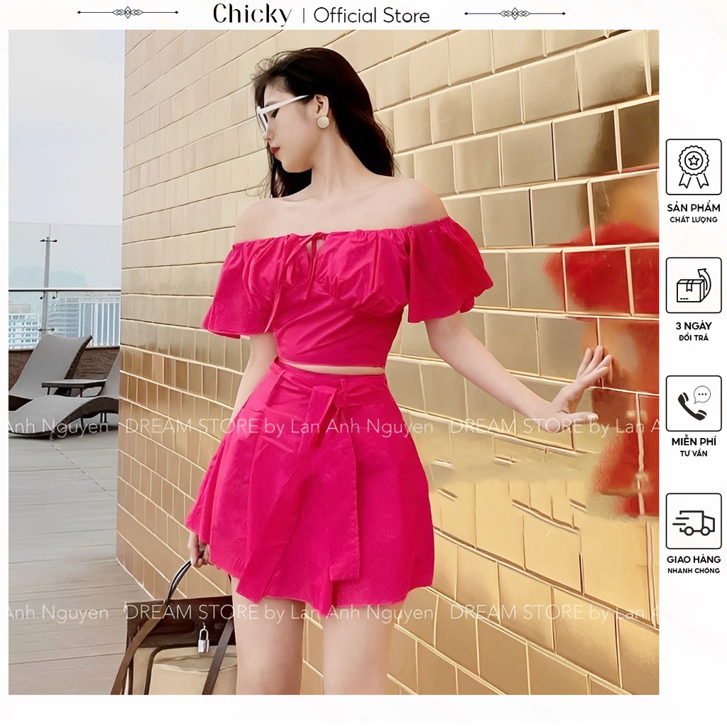 set áo và chân váy kiểu áo trễ vai phối cùng với chân váy trẻ trung năng động(có mút)