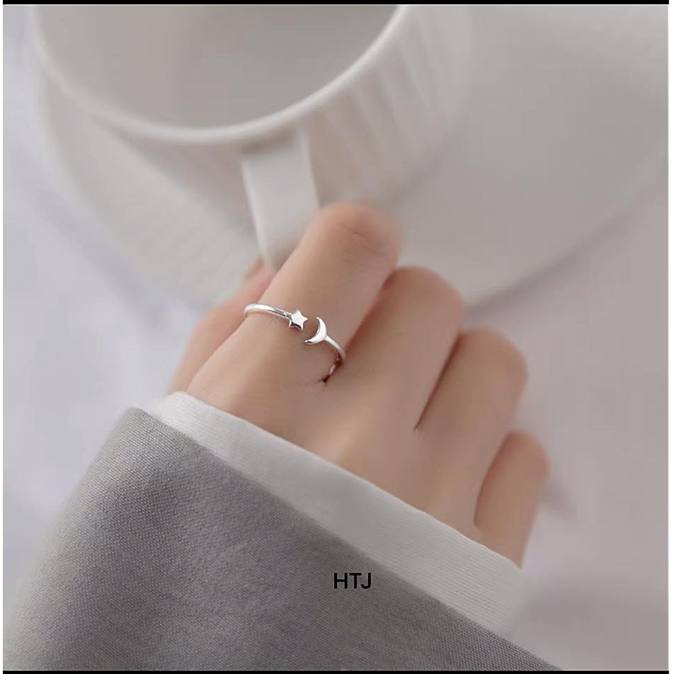 Nhẫn nữ bạc ta trăng sao dạng hở điều chỉnh được size tay - bạc Bibi silver