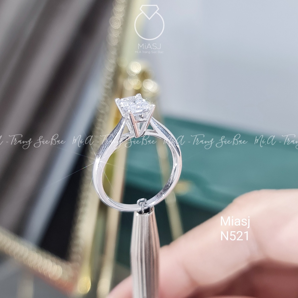 Nhẫn bạc Ý S925 nữ MiASJ N521 4 chấu kết đá vuông Baguet cao cấp  sang trọng | MiASJ