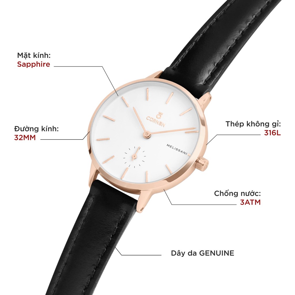 Đồng Hồ Nữ Curnon Melissani Sky Dây Da Chính Hãng - Đeo Tay Thanh Lịch Thời Trang