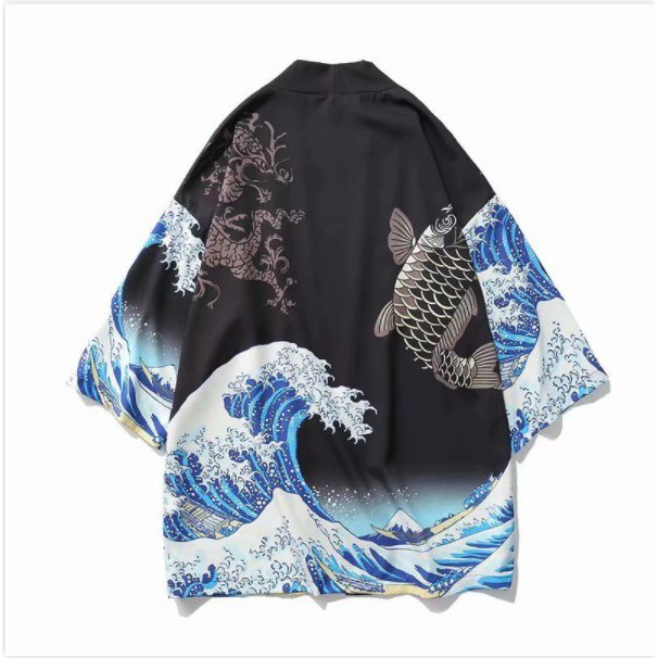 Áo Khoác Kimono Dáng Rộng Họa Tiết Cá Chép Phong Cách Nhật Bản Thời Trang Cho Nam