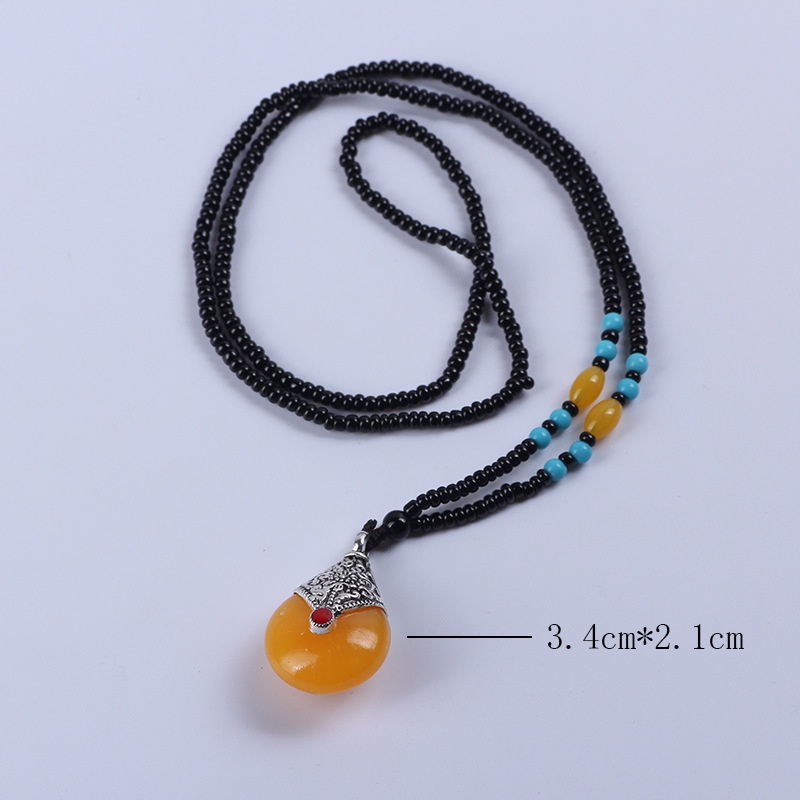 Boutique ethnic style long beaded sweater chain imitation beeswax pendant jewelry necklace temple fair