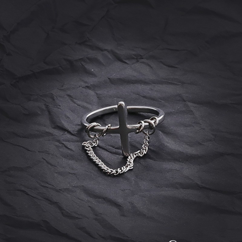 Nhẫn Kim Loại Mặt Hình Thánh Giá Phong Cách Hiphop