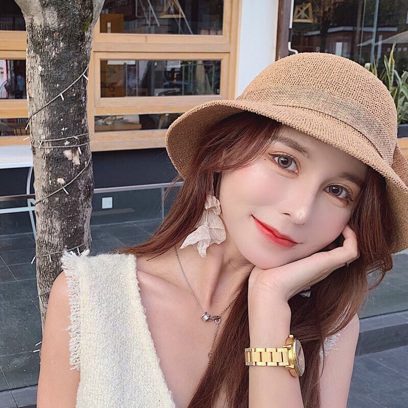 Mũ/ nón cói đi biển vành nhỏ xinh thắt nơ tươi của chị em giá lẻ bằng sỉ