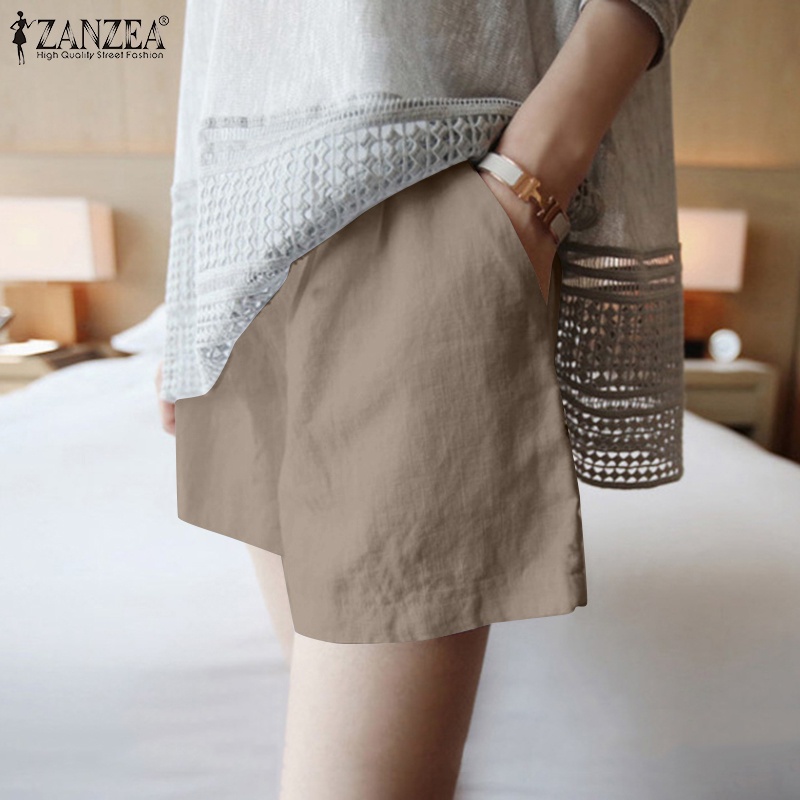 Quần short nữ ZANZEA ống rộng cạp cao phối túi thời trang