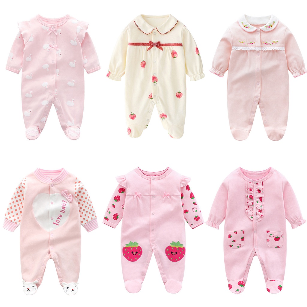 Áo Liền Quần Tay Dài Bằng Vải Cotton Dành Cho Bé Gái Sơ Sinh 0-18 Tháng Tuổi