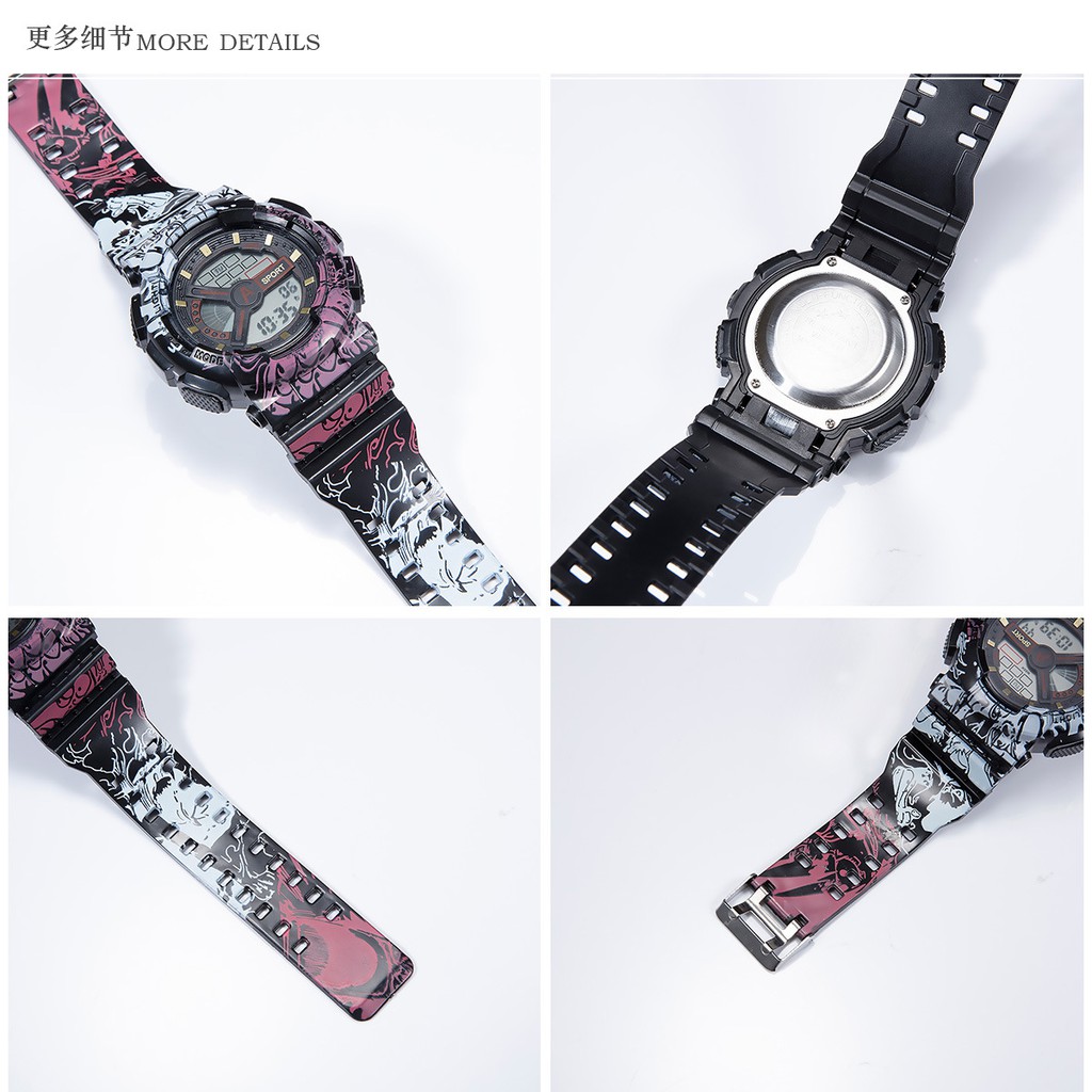 Đồng hồ thể thao unisex chống thấm nước chống sốc có đèn LED phong cách phim ONE PIECE