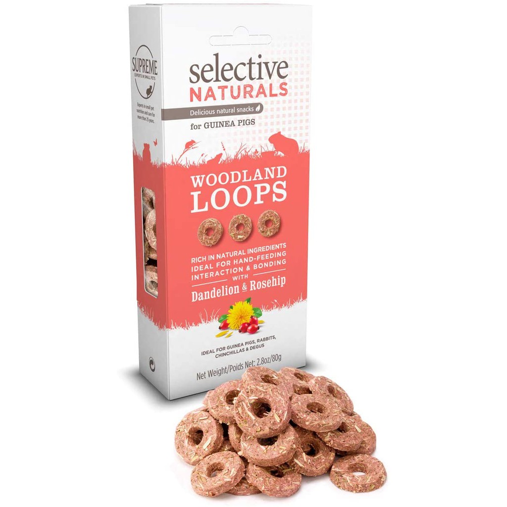 Bánh cỏ Timothy và bồ công anh Selective Naturals Woodlands Loops ăn vặt cho thỏ, bọ ú (guinea pig), chinchilla, hamster