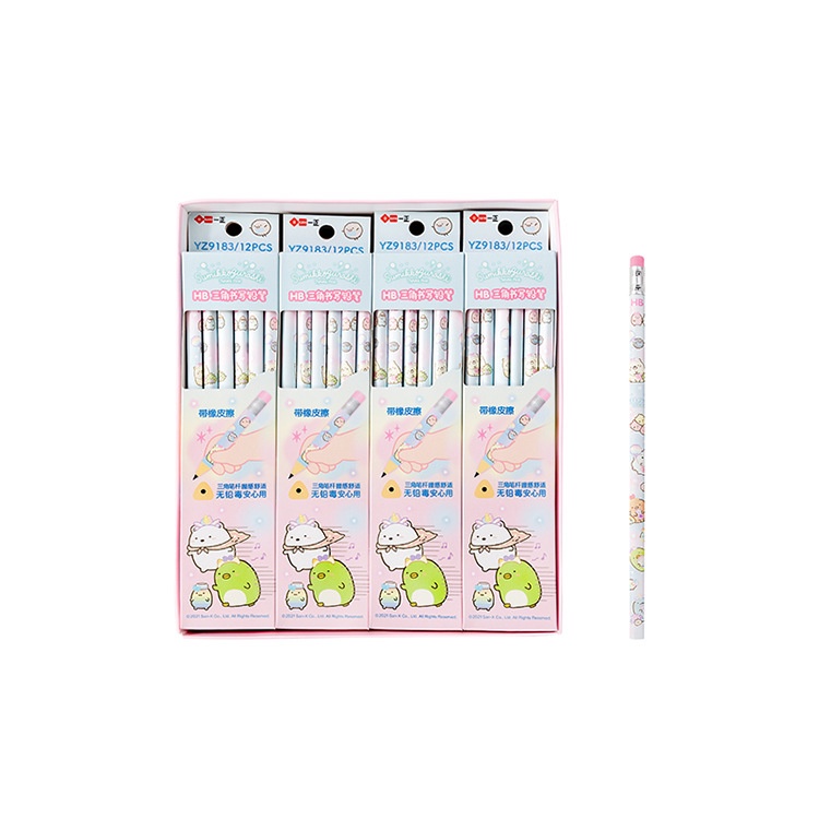 Bút Chì Tam Giác In Hình Dễ Thương- Hộp 12 Bút- Bút Chì Kèm Gôm Tẩy Cho Học Sinh, Sinh Viên