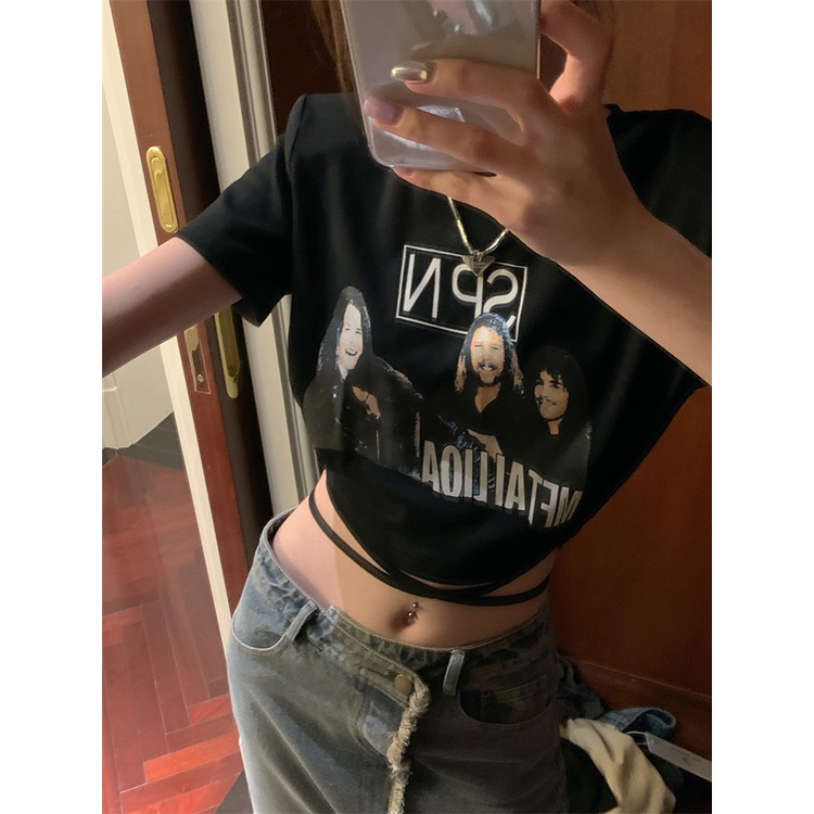 Cocory vn Áo Thun Crop Top Tay Ngắn Cột Dây Thời Trang Mùa Hè Phong Cách Hàn Quốc Cho Nữ