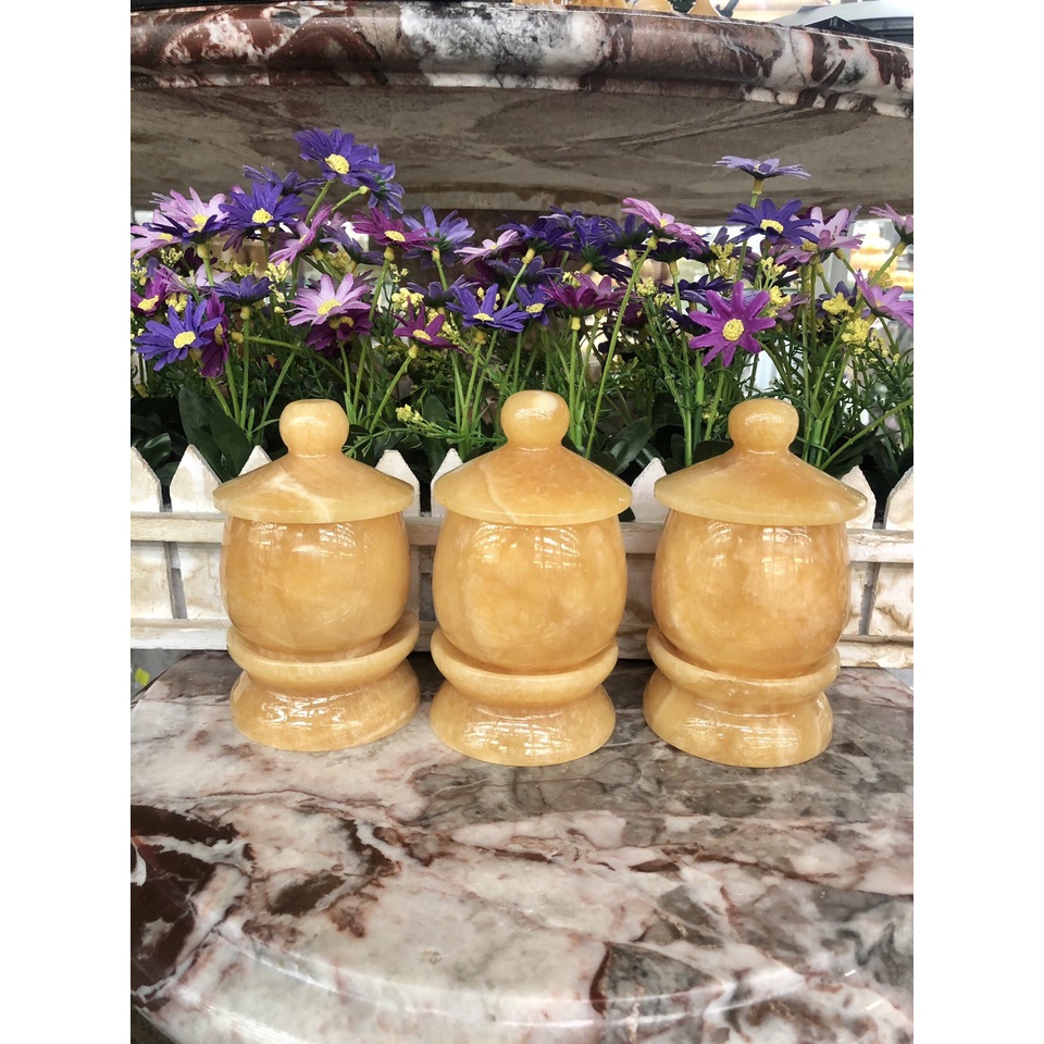 Bộ combo 3 hũ đựng gạo, muối, nước thờ cúng để bàn thờ ông địa thần tài đá ngọc hoàng long