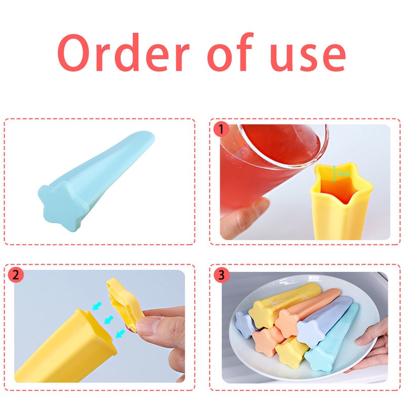 Bộ 4 Khuôn Silicone Làm Kem Que Hình Ngôi Sao Năm Cánh
