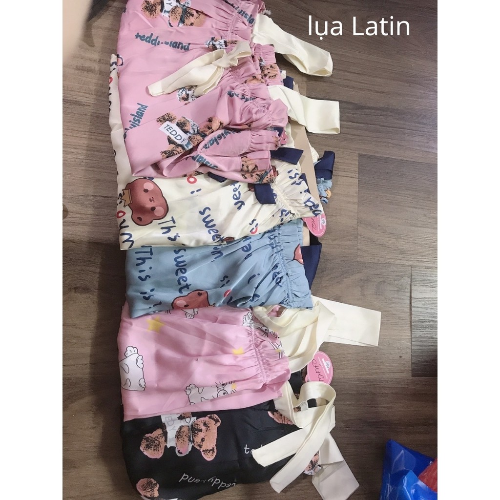 Bộ Pijama Lụa Latin Cao Cấp - Áo 2 Dây hình dễ thương [ Ảnh Thật - Video Thật ]