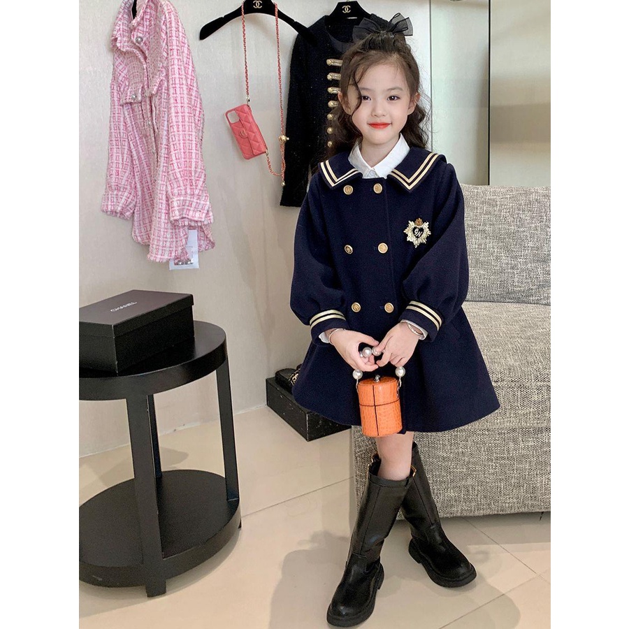 Áo Khoác Len Cổ Thủy Thủ Thời Trang Thu Đông Cho Bé Gái