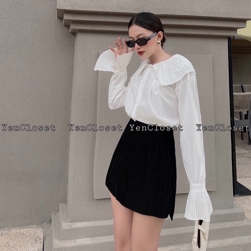 Hình chính chủ YENCLOSET - Áo sơ mi xếp ly bèo dập ly tiểu thư, nữ tính , Hàng QC xịn vải lụa mát