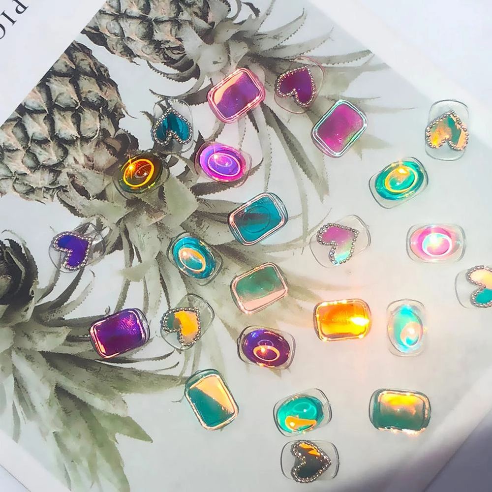 [Hàng mới về] Miếng dán trang trí móng tay màu laze nước đá viên hiệu ứng hào quang màu kẹo tùy chọn hình chữ nhật