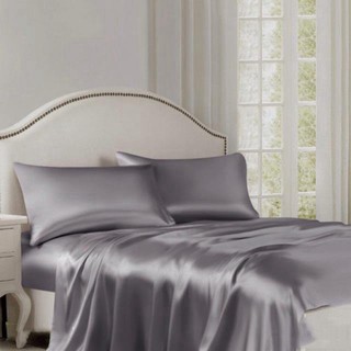 Bộ 4 món ga gối phi lụa lan phạm bedding - xám ghi