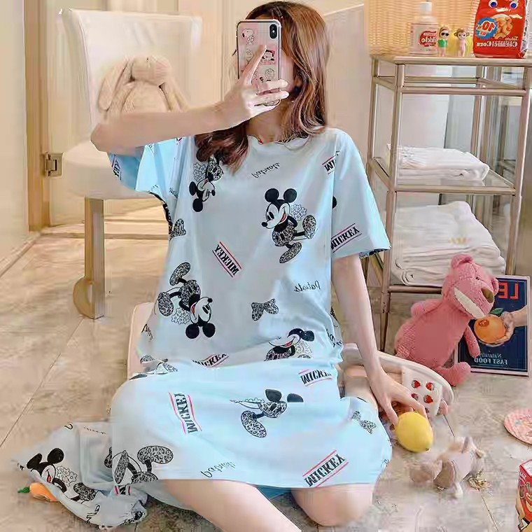VÁY NGỦ MẶC NHÀ HỌA TIẾT CÀ RỐT - VÁY NGỦ IN HÌNH MICKEY - TRÁI TIM HỒNG CUTE