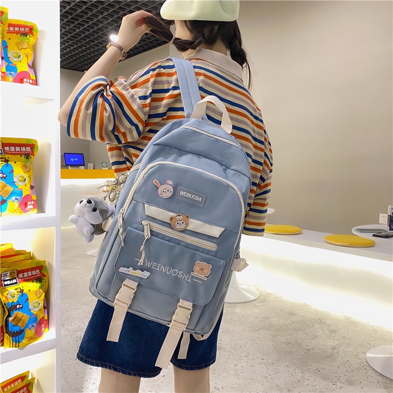 Ba lô đi học Prettyzys 14 inch thời trang phong cách Hàn Quốc 2021 cho nữ