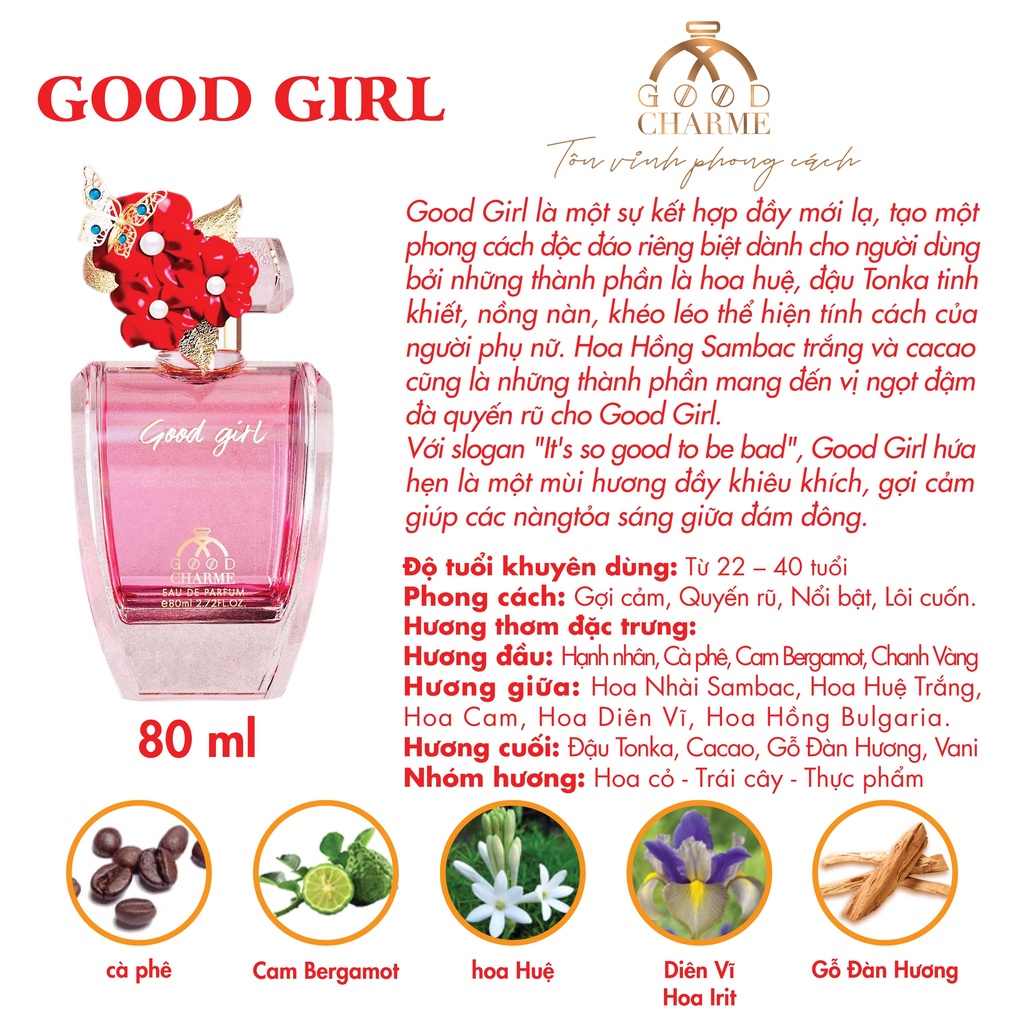 Nước Hoa Nữ Charme Good Girl 80ml (Pink)