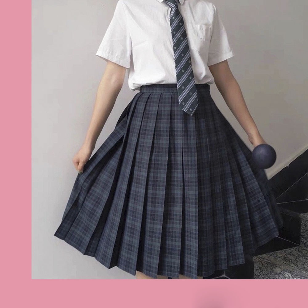 Chân váy JK dài dáng xòe xếp ly kẻ caro phong cách học sinh Nhật Bản V00040