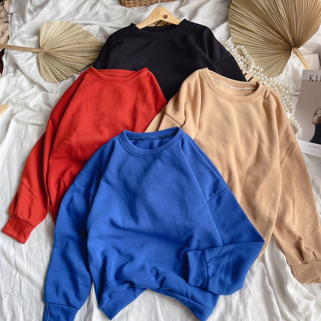 Áo Nữ, Áo Nỉ Form Rộng, Áo Sweater Trơn Nỉ Form Rộng 4 Màu Xinh Xắn (Kèm Ảnh Thật). | BigBuy360 - bigbuy360.vn
