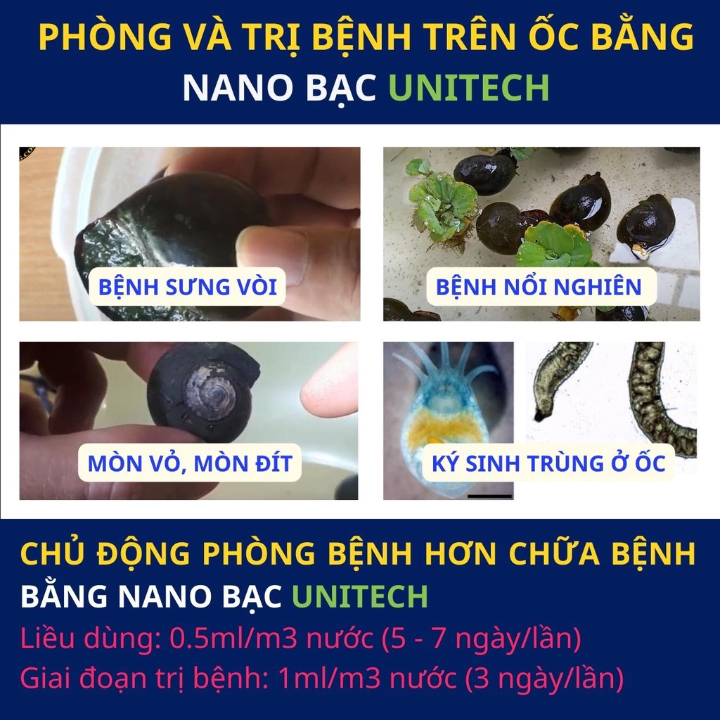 Nano bạc xử lý nước ao nuôi Unitech 1000 PPM (500 ml) - Khử mùi tanh, làm trong nước, phòng nấm khuẩn cho tôm, cá, ốc