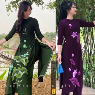 ĐỒ LAM ĐI CHÙA # ÁO DÀI THUN SEN VẼ