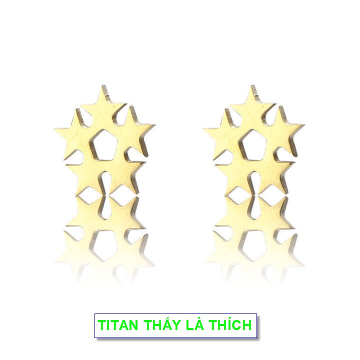 Bông tai ngôi sao nữ titan thời trang - Hàng titan vàng 18k sáng bóng đẹp - Cam kết 1 đổi 1 nếu đen và gỉ sét