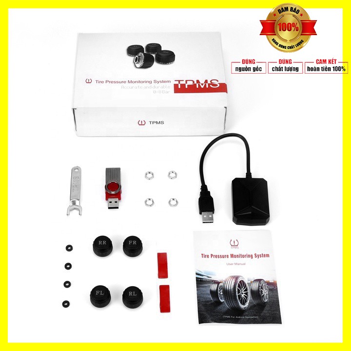 [ Bảo Hành 12 tháng] Bộ cảm biến áp suất lốp ngoài TPMS dùng cho xe hơi, ô tô sử dụng màn hình Android TU05X kết nối USB