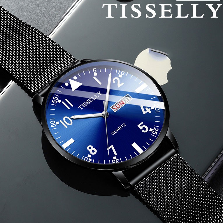 Đồng hồ nam TISSELLY T01010 chạy 2 lịch thiết kế sang trọng không thấm nước 3ATM dây hợp kim thép cao cấp