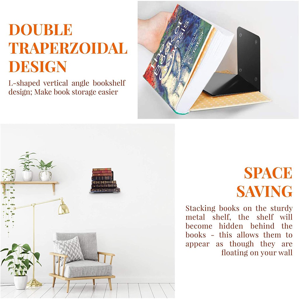 Kệ sách nổi vô hình, giá sách kim loại đơn giản trang trí tường - Màu đen và trắng