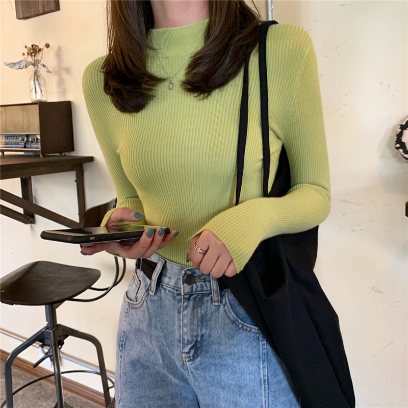 NUZIRO  Áo Len Tay Dài Cổ Cao Phong Cách Hàn Quốc Cho Nữ