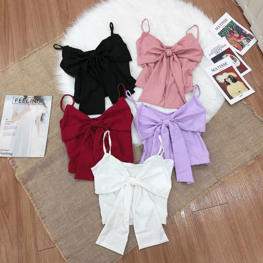 Áo hai dây nhúm lưng phối nơ to trước ngực cực xinh , chất kate mềm mịn mát