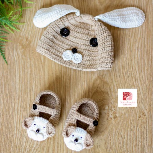 Set nón giày len handmade CÚN CƯNG