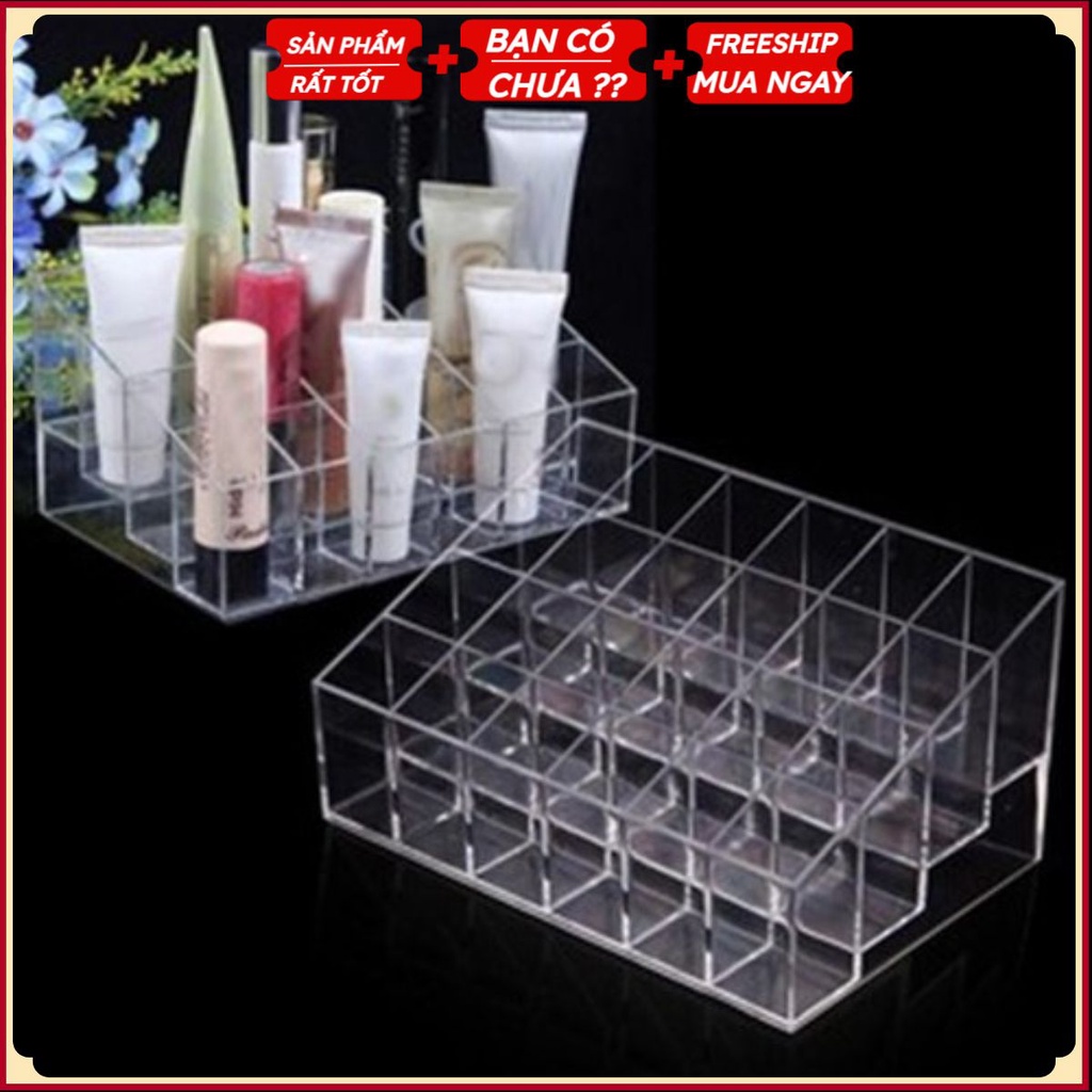 Khay, Kệ Để Son 24 Ô Chất Nhựa MICA Trong Suốt Đa Năng Tiện Dụng (Bán Giá Sỉ)