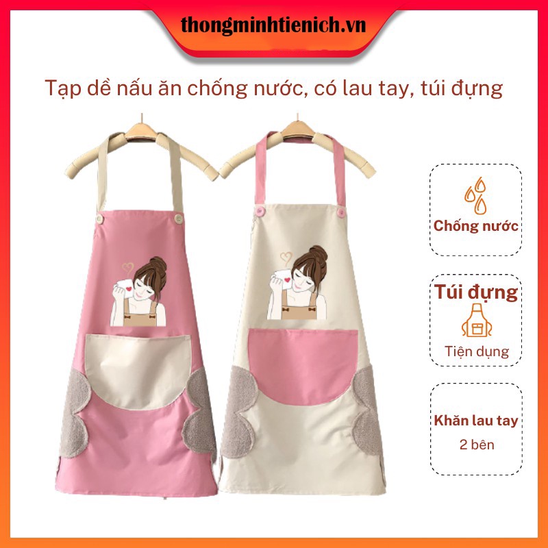 Tạp dề Nấu ăn có Lau tay tiện lợi in hình cô gái Dễ thương