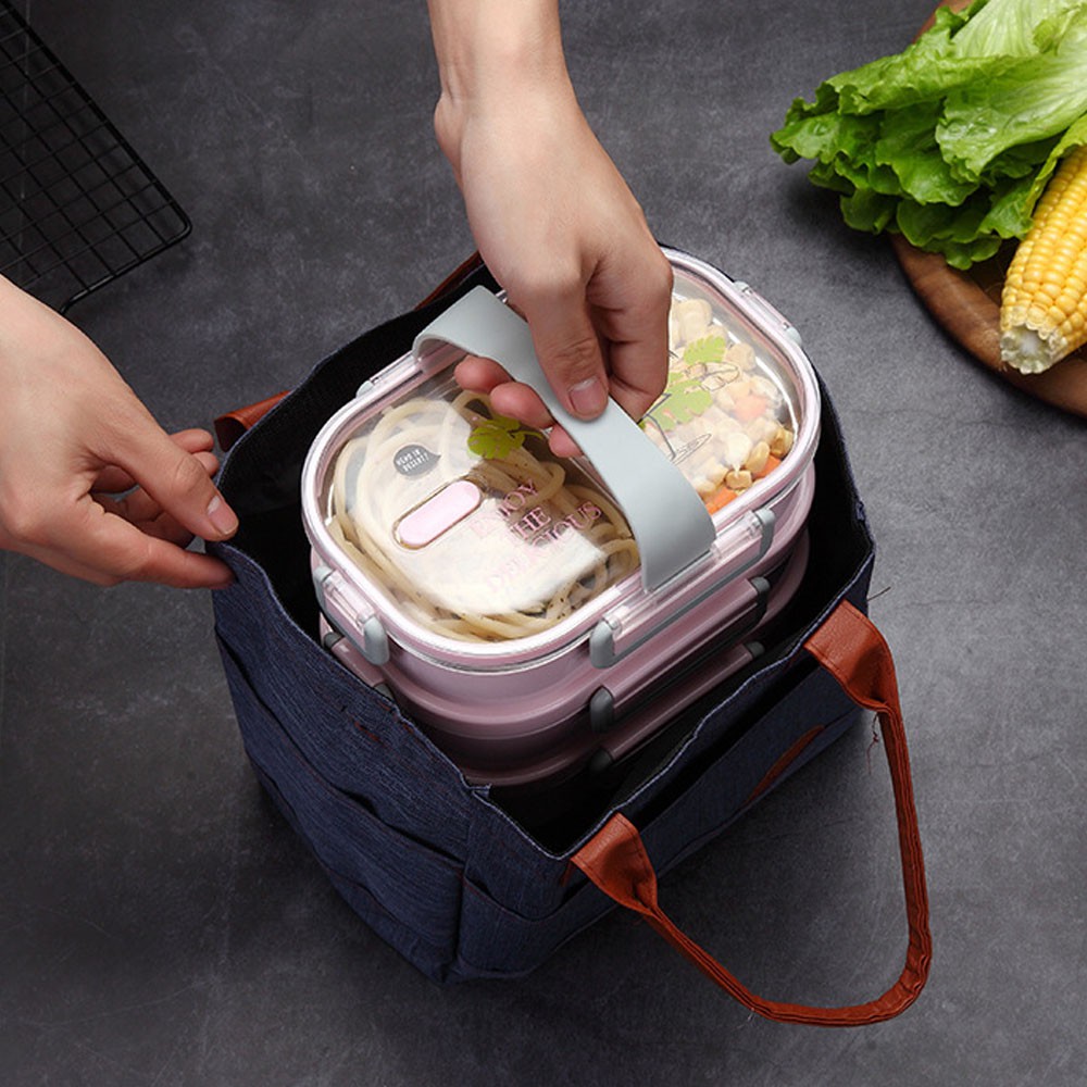 Hộp Cơm Giữ Nhiệt 2 Tầng 3 Ngăn Cao Cấp Chất Liệu Khay Inox304 Không Gỉ Chống Tràn HC-02
