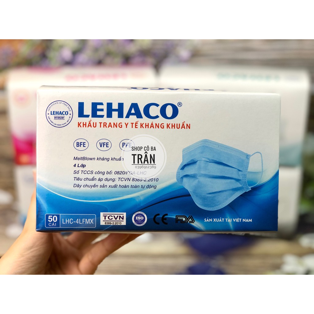 (Hàng Chính Hãng Cty Lehaco) Khẩu Trang Kháng Khuẩn 4 lớp 50 cái/ hộp - Khẩu Trang y tế Lehaco Kháng Khuẩn