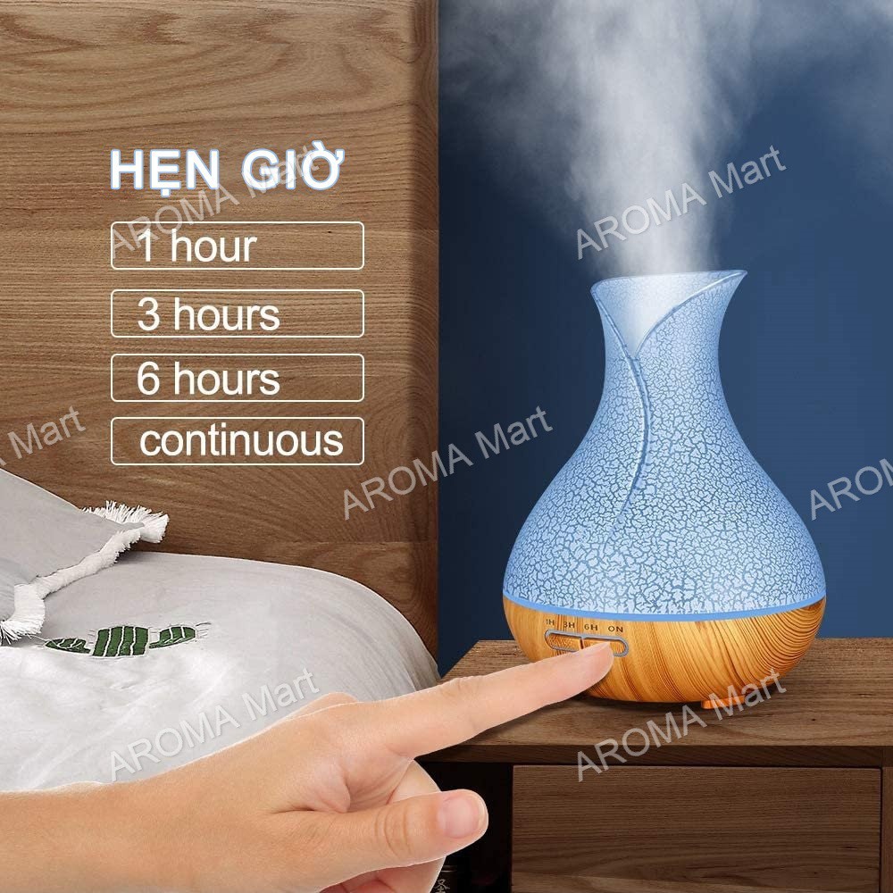 Máy Xông Tinh Dầu Hoa Tulip Vân Rạn Dung Tích Lớn 550ml Kèm Remote Điều Khiển